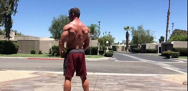  Hot Muscled Stud Flex And JO In Public